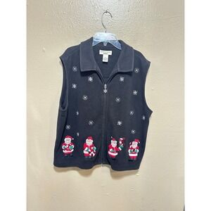 Bechamel Petites Womens Vest PL Black Christmas Santa Claus Sleeveless Fleece